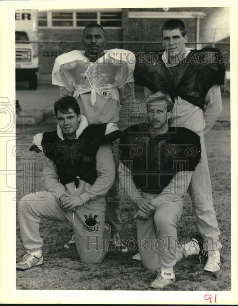 1988 Press Photo Four football players for University of Southern Mississippi.- Historic Images