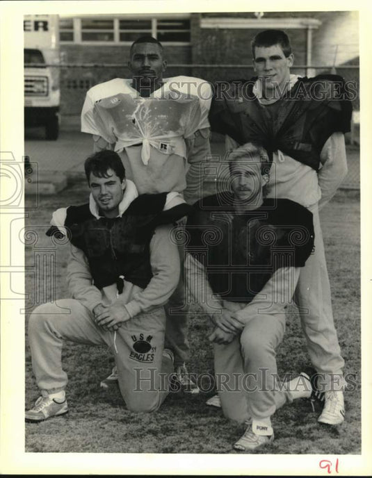 1988 Press Photo Four football players for University of Southern Mississippi.- Historic Images