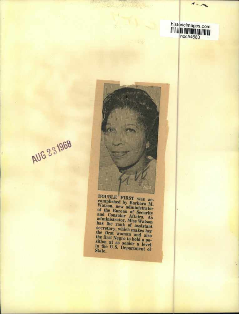 1968 Press Photo Bureau of Consular Affairs administrator Barbara Watson