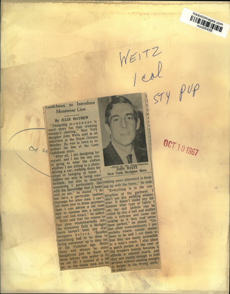 1967 Press Photo New York designer John Weitz at Royal Orleans interview