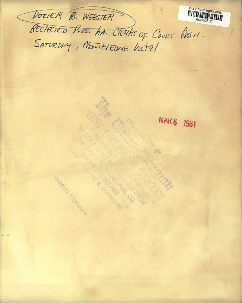 1961 Press Photo Dozier B. Webster, Pres. Louisiana Clerks of Court Association