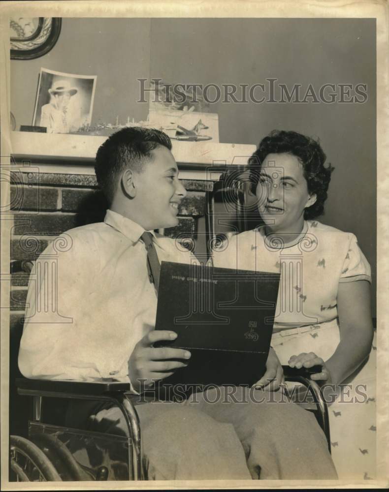Load image into Gallery viewer, 1959 Press Photo Mrs. Robert West Sr. &amp; son Robert with his graduation diploma
