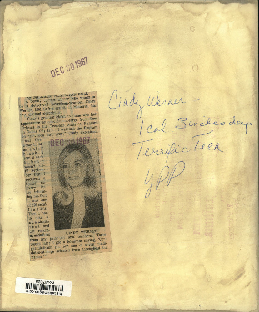 1967 Press Photo Cindy Wener,Candidate at Teen-age America Pageant in Dallas