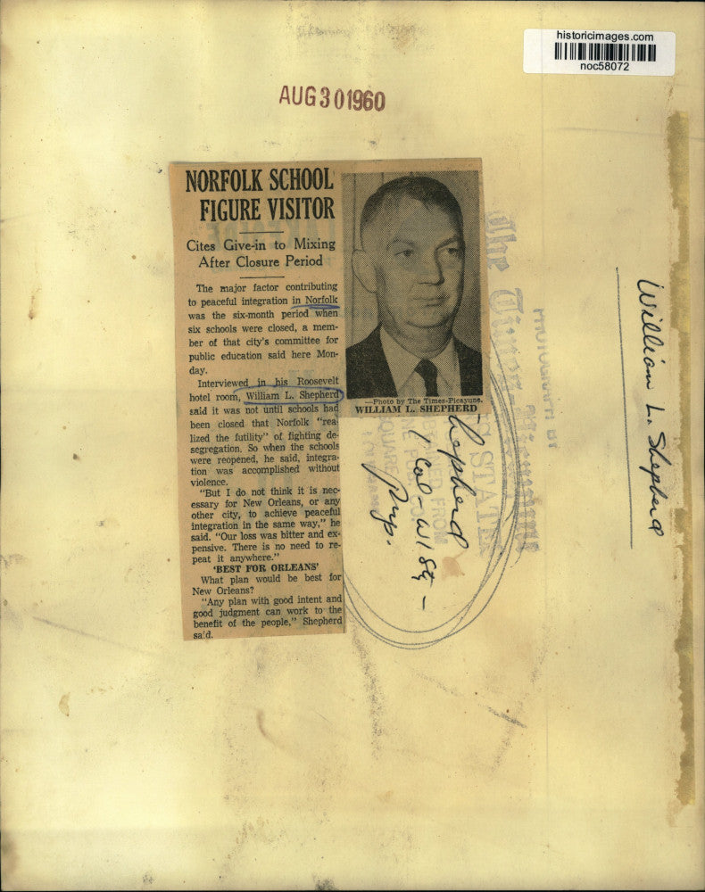 1960 Press Photo William L. Shepherd, member of committee for public education