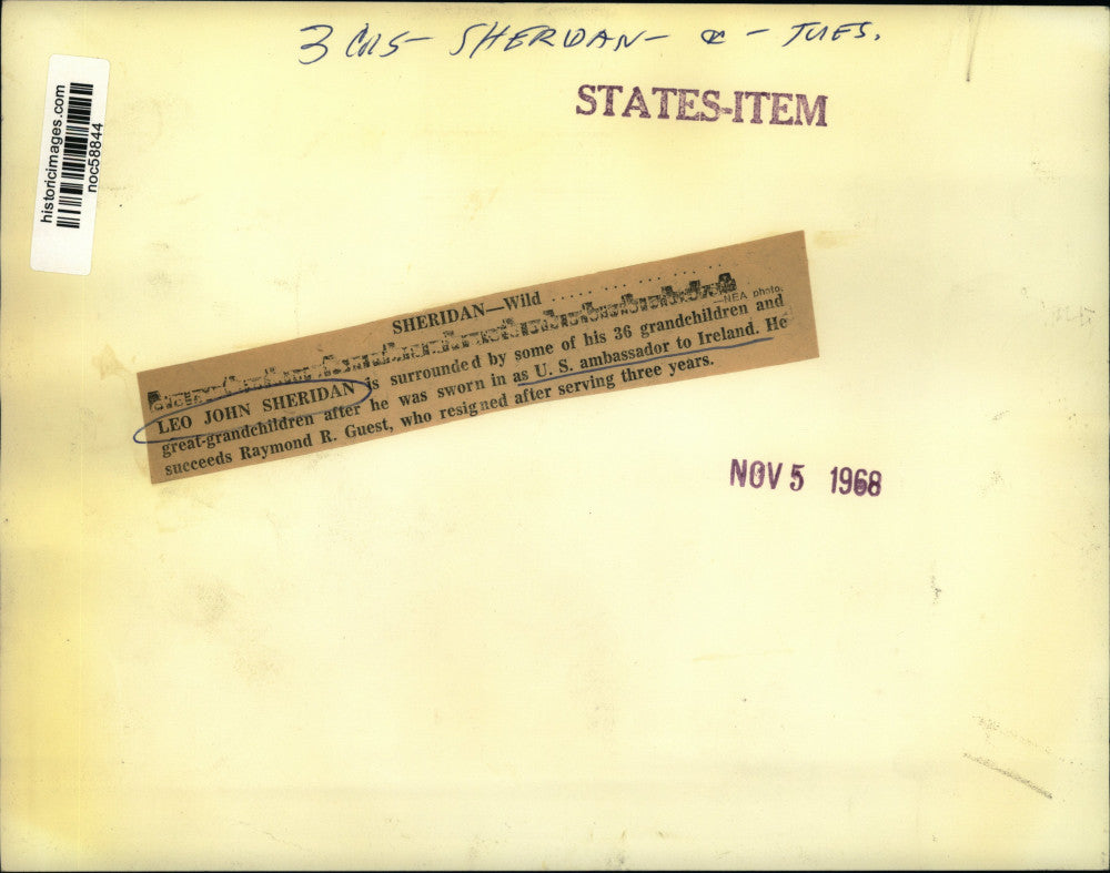 1968 Press Photo Leo John Sheridan was sworn in as U.S. ambassador to Ireland