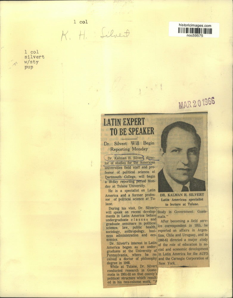 1966 Press Photo Dr. Kalman Silvert, studies for American Universities director