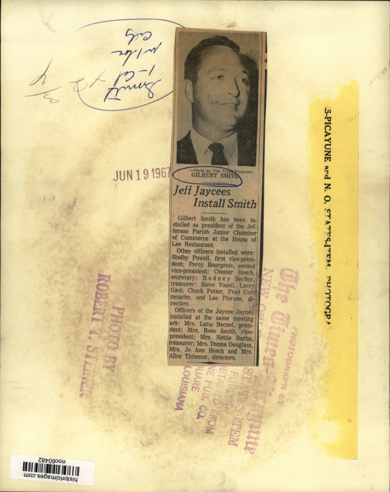 1967 Press Photo Gilbert Smith, president of Jefferson Parish Junior Chamber