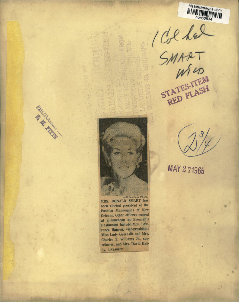 1965 Press Photo Mrs. Donald Smart, pres. of Fashion Mannequins of New Orleans