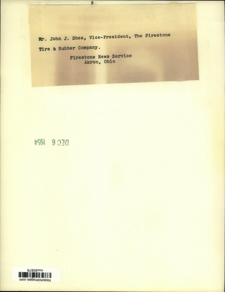 1954 Press Photo Firestone Company vice-president John J. Shea in Akron, Ohio