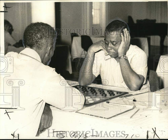1973 Press Photo Men compete in National Checkers Tournament at Gallier Hall- Historic Images