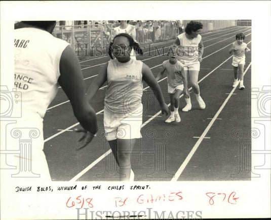 1984 Press Photo Denise Bolos wins children's sprint at PARC special olympics- Historic Images