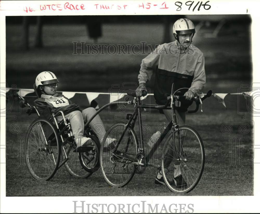 1986 Press Photo Tandem bicycle race participants at the Special Olympics- Historic Images