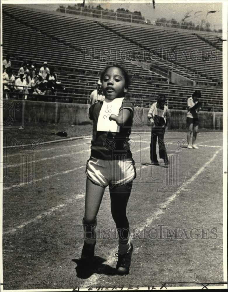 1979 Press Photo Tabitha Degray winning 25-meter walk at the Special Olympics.- Historic Images