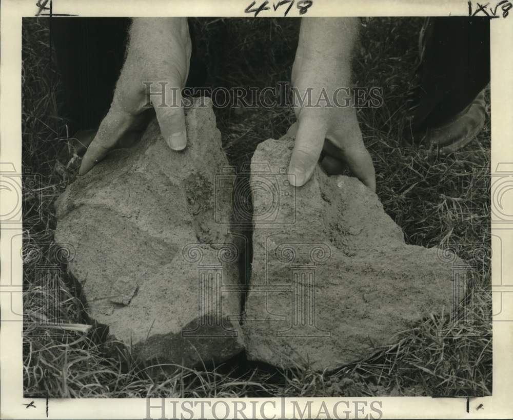 1976 Press Photo Two chunks of solidified liquid wastes in its final form.
