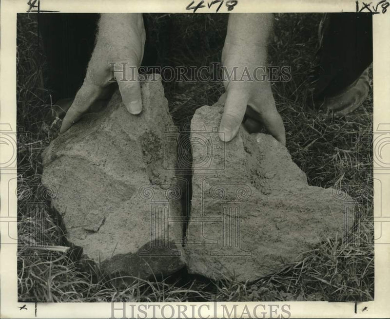 Load image into Gallery viewer, 1976 Press Photo Two chunks of solidified liquid wastes in its final form.
