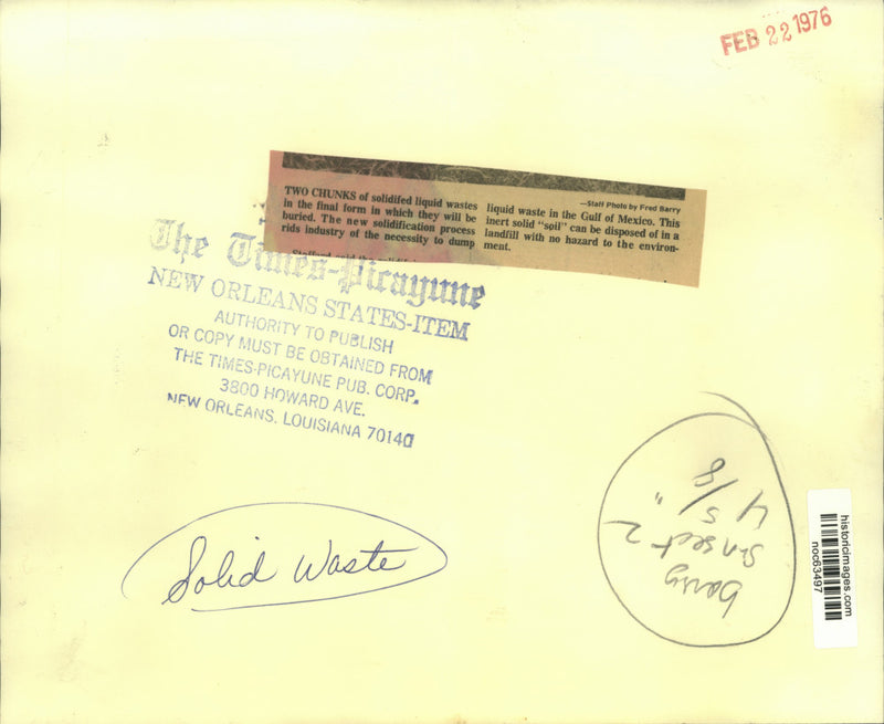 Load image into Gallery viewer, 1976 Press Photo Two chunks of solidified liquid wastes in its final form.
