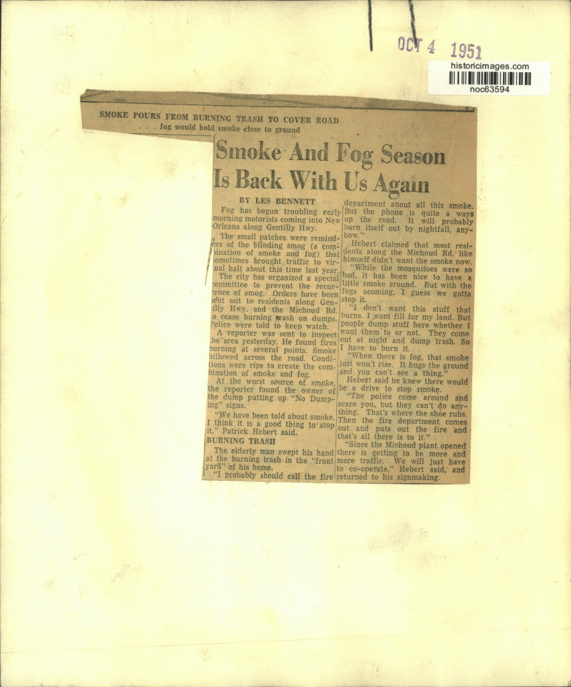 1951 Press Photo Smoke pours from burning trash covering Gentily Highway