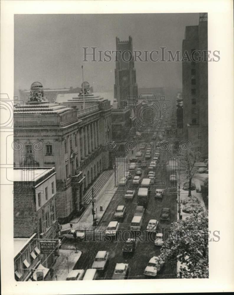 1963 Press Photo Bird&#39;s Eye View of Snow in Downtown New Orleans - noc64995