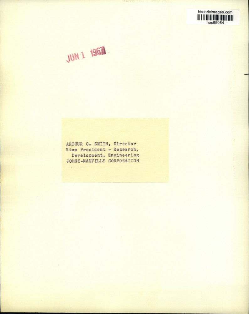 1967 Press Photo Arthur C. Smith, Director Vice President Johns-Manville Corp.