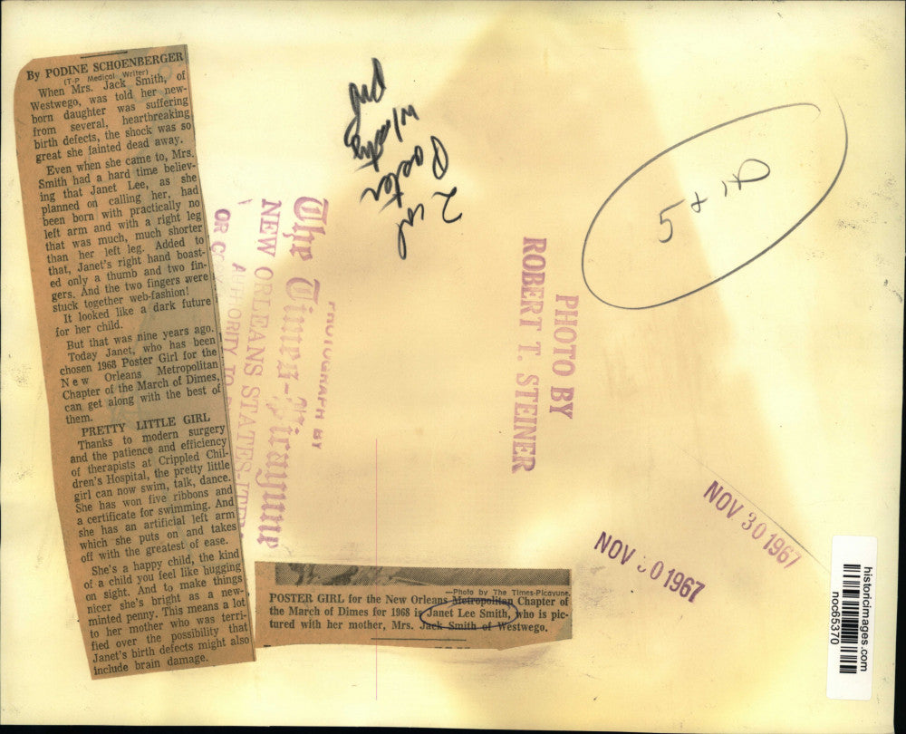 1967 Press Photo Janet Lee Smith, poster girl for New Orleans March of Dimes