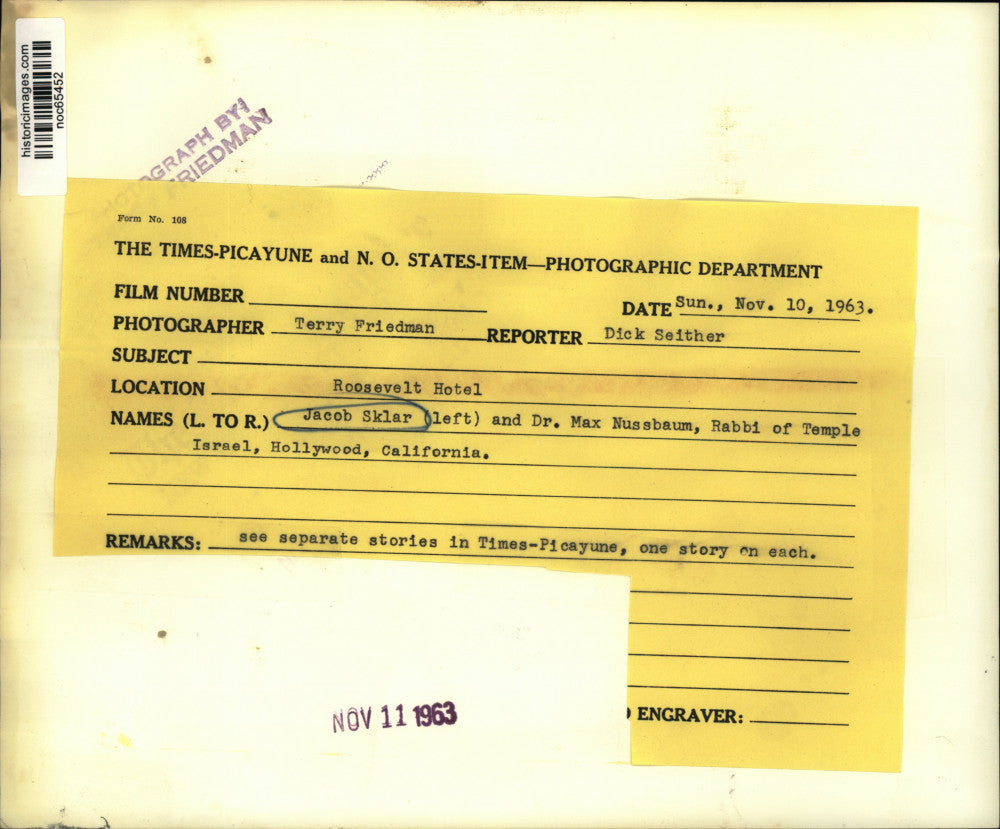 1963 Press Photo Jacob Sklar conferring with Dr. Max Nussbaum at Roosevelt Hotel