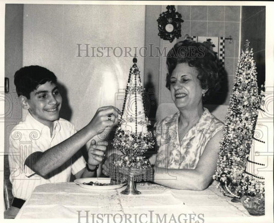 1969 Press Photo Mrs. Anthony Vicari of 5104 Fourth Street makes a beaded tree