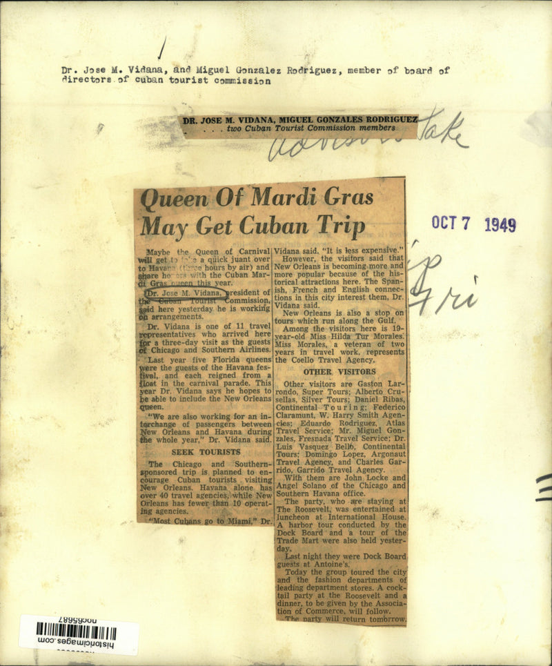 Load image into Gallery viewer, 1949 Press Photo Dr. Jose M. Vidana, Miguel Rodriguez, Cuban Tourist Commission
