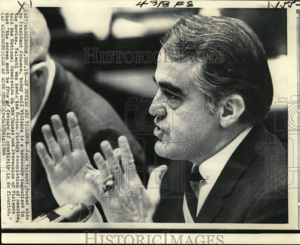 1968 Press Photo Jack Valenti, former aide of President Johnson - noc65990