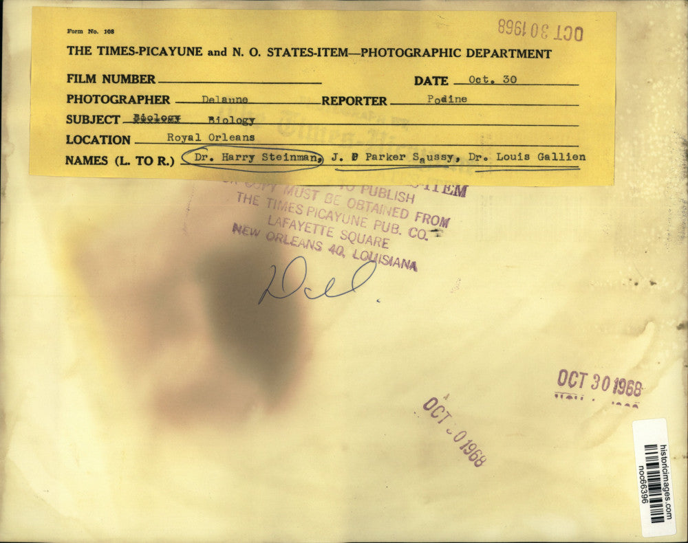 1968 Press Photo Drs. Harry Steinman, Louis Gallien and Parker Saussy pose