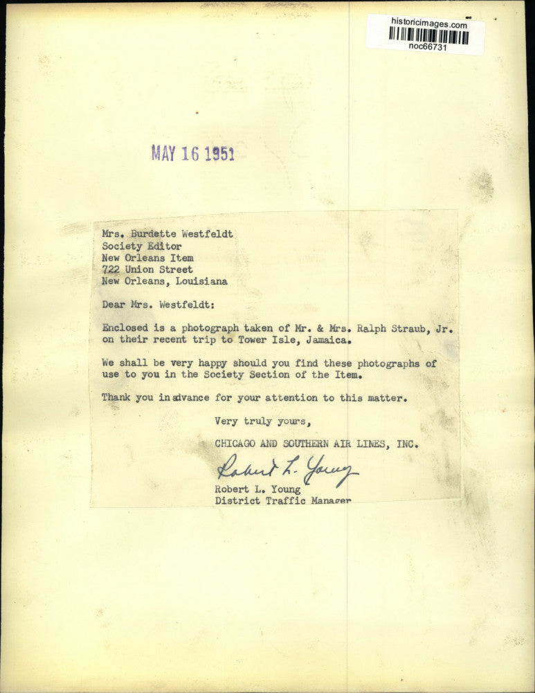 1951 Press Photo Mr. and Mrs. Ralph Straub Jr. on trip to Tower Isle, Jamaica