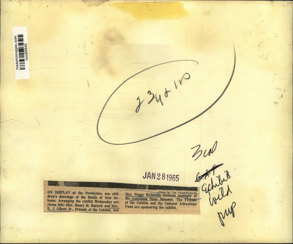 1965 Press Photo Children's drawings of Battle of New Orleans at Presbytere