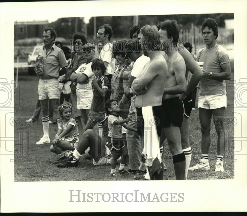 1984 Press Photo Soccer fans and relative watch their team at YMCA playground- Historic Images