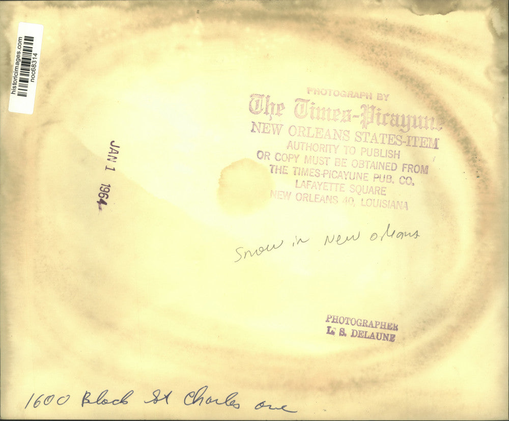 1964 Press Photo Snow scene at 1600 Block St. Charles Avenue in New Orleans