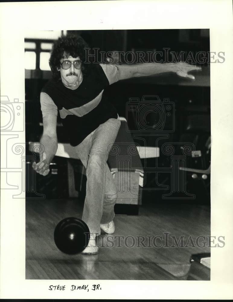 1985 Press Photo Steve Dimak, Jr. at Don Carter&#39;s Bowling Lanes - noc68778- Historic Images