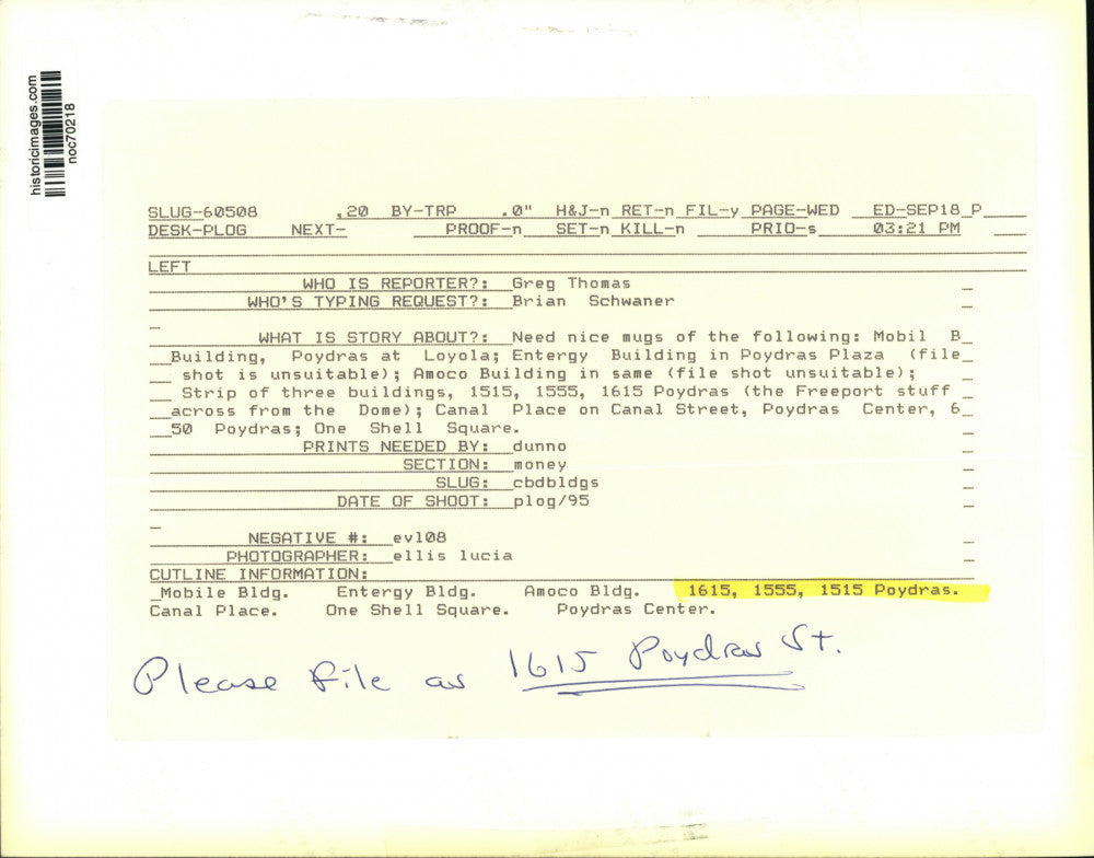 Press Photo High Rise buildings at 1615 Poydras Street - noc70218