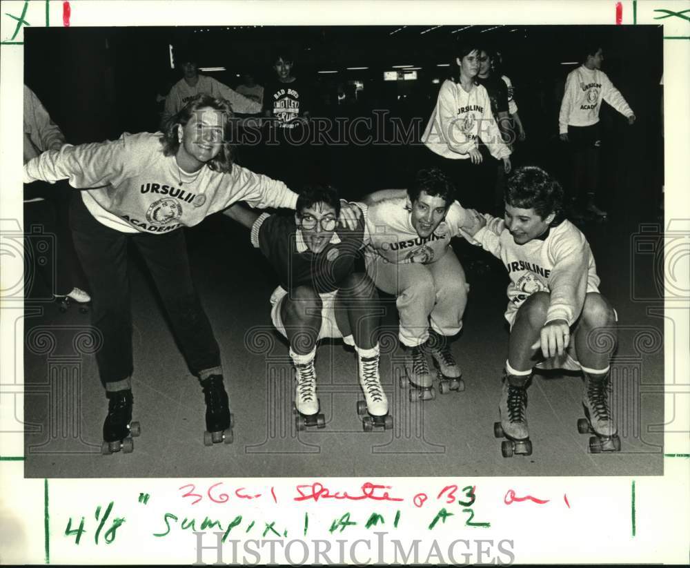 1988 Press Photo Skaters from Ursuline Academy participate at Skate-a-Thon- Historic Images