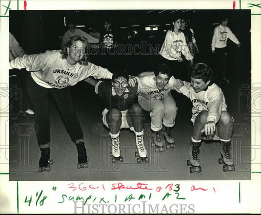 1988 Press Photo Skaters from Ursuline Academy participate at Skate-a-Thon- Historic Images