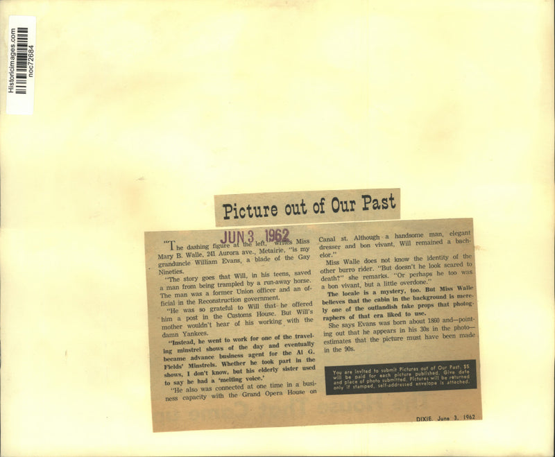 Load image into Gallery viewer, 1962 Press Photo Historic New Orleans-William Evans, a blade of the Gay '90's
