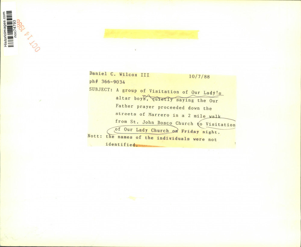 1988 Press Photo A group of Visitation of Our Lady's altar boys march in Marrero