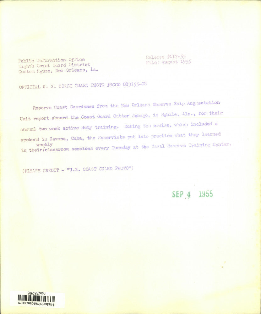 1955 Press Photo Reserve Coast Guardsmen from New Orleans Reserve Ship