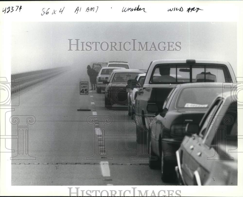 1992 Press Photo Traffic comes to halt on foggy Southbound Causeway - noc81572