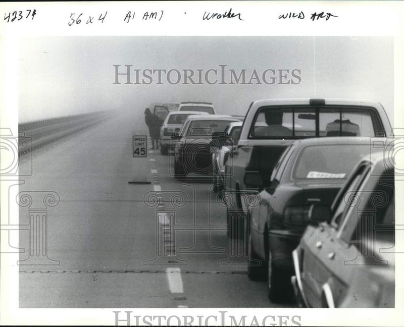 Load image into Gallery viewer, 1992 Press Photo Traffic comes to halt on foggy Southbound Causeway - noc81572
