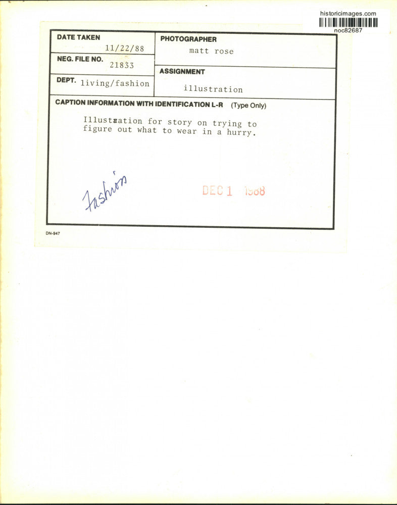 1988 Press Photo Illustration of figuring out what to wear while in a hurry