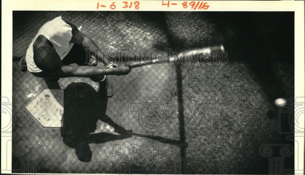 1988 Press Photo Chris Craft bats softball at Terry Town Playground in Gretna- Historic Images