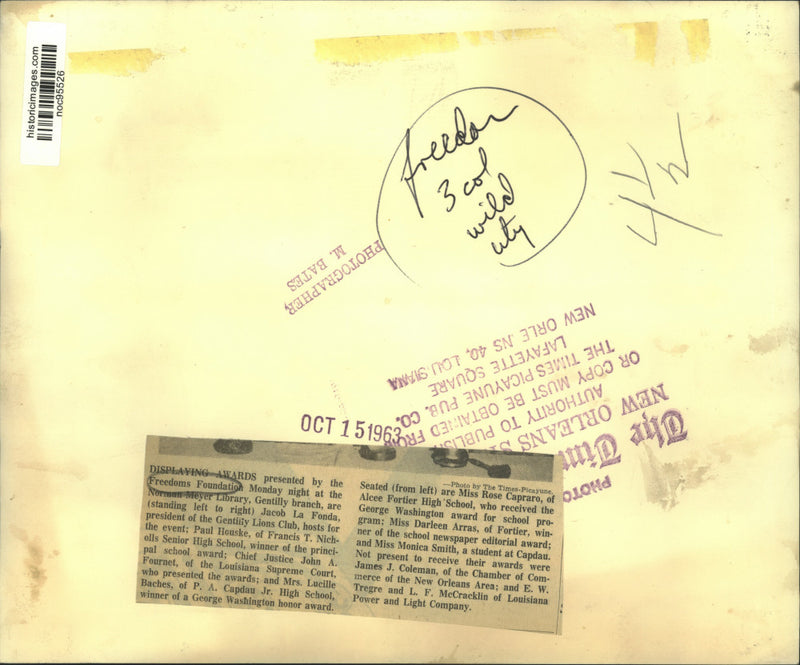 Load image into Gallery viewer, 1963 Press Photo Award recipients of Freedoms Foundation at Norman Meyer Library
