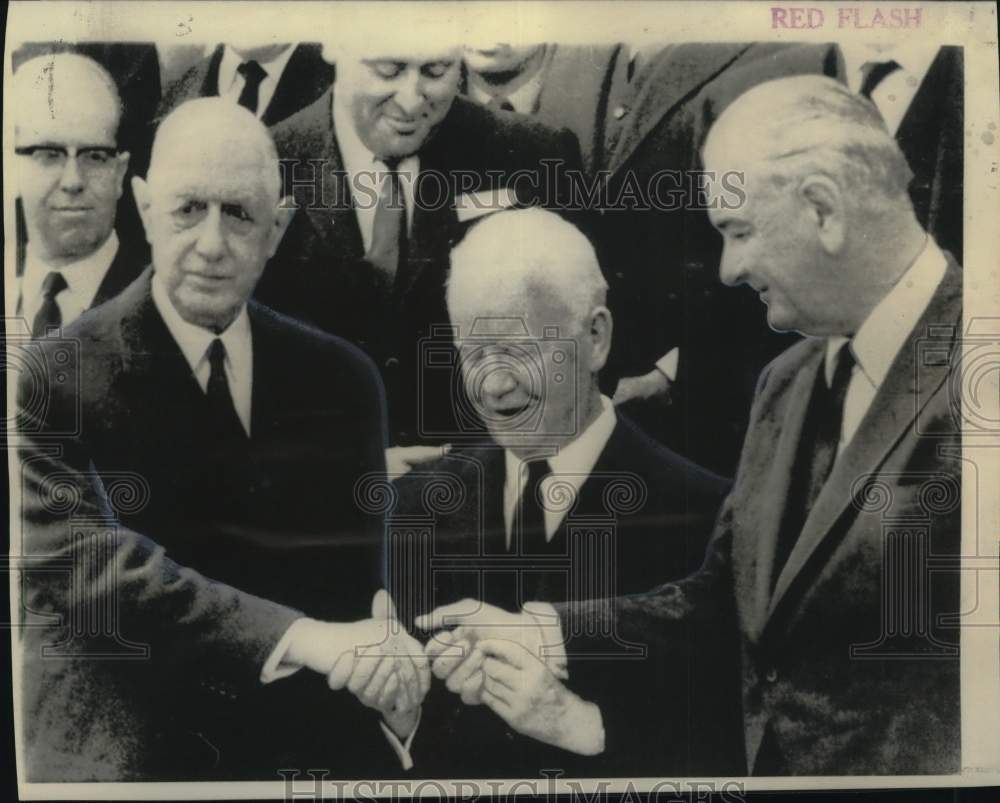 1967 Press Photo President&#39;s Luebke, De Gaulle &amp; Johnson at lunch in Bonn- Historic Images