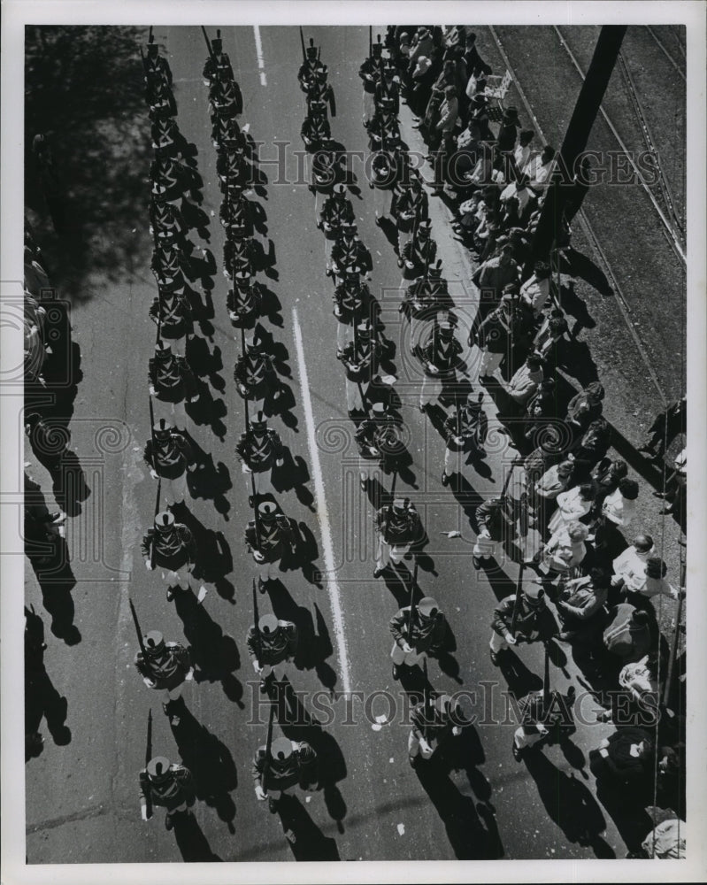 1963 Press Photo Carnival Parade- Birdseye view of Marching unit in Venus Parade- Historic Images