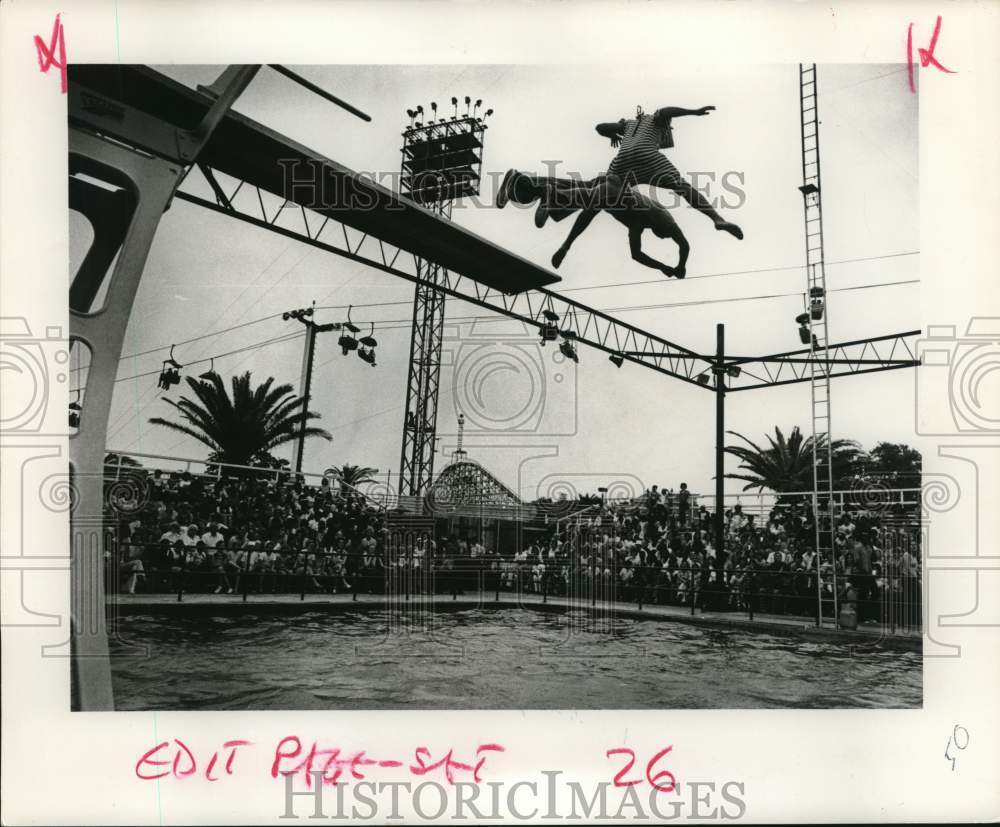 1977 Press Photo Pontchartrain Beach crowd enjoy entertainment by divers- Historic Images