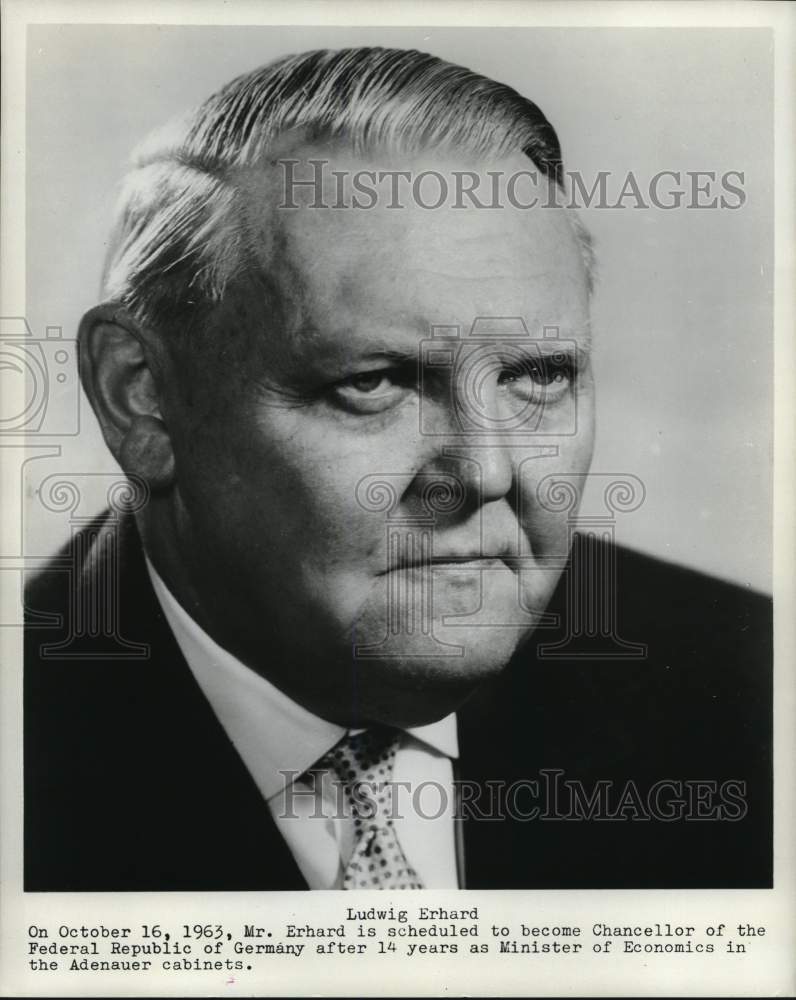 1963 Press Photo Ludwig Erhard, Chancellor of the Federal Republic of Germany- Historic Images