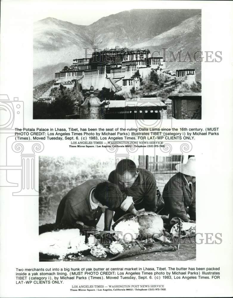 1983 Press Photo Potala Palace &amp; Merchants in Lhasa, Tibet- Historic Images